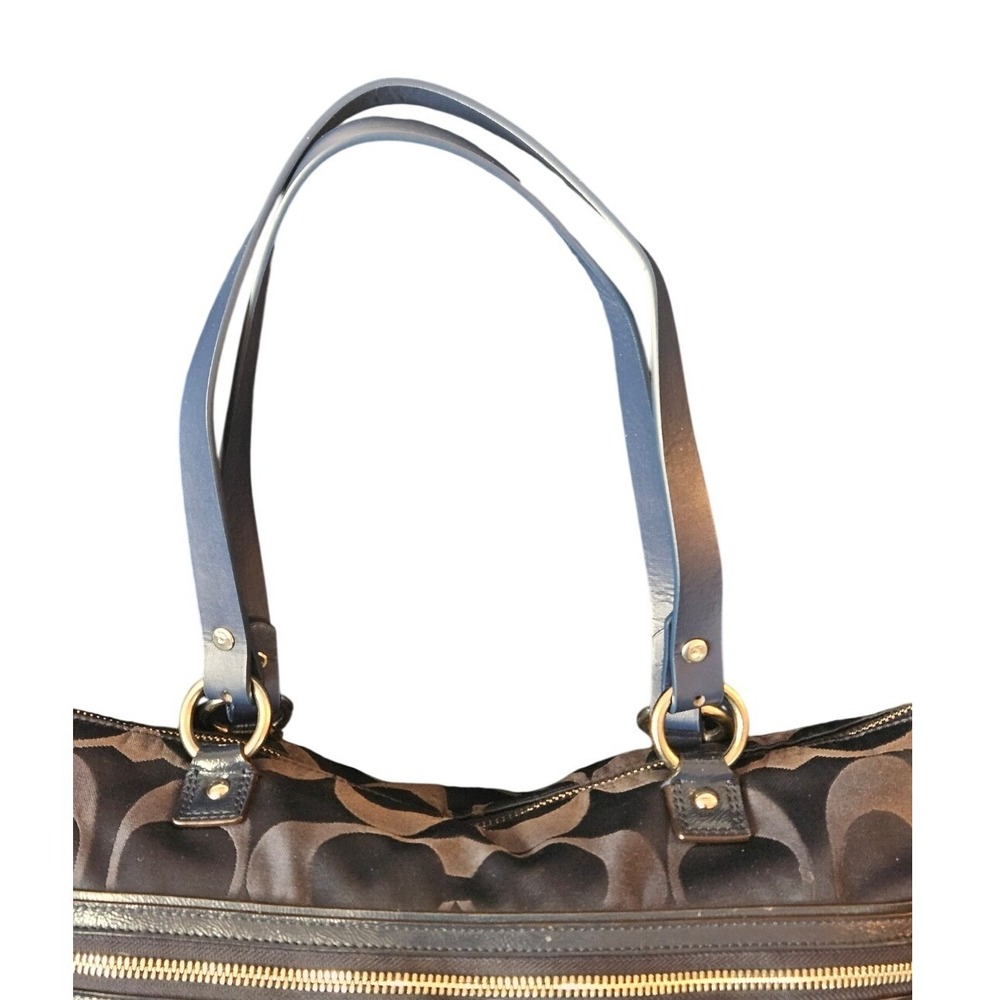 Coach Poppy Navy Signature Jacquard Tote Bag‎ Heart Zipper Pull 15312 - Picture 12 of 13